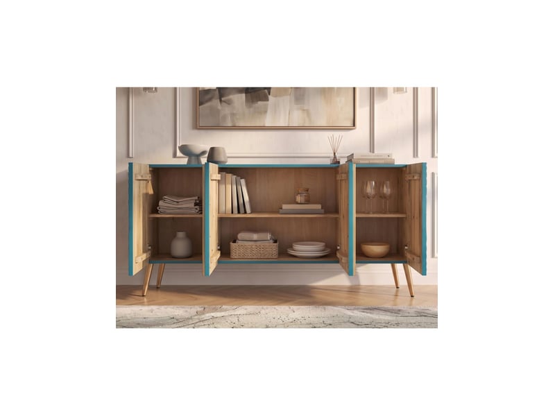  Buffet midori 177 cm – bois de manguier massif bleu et doré – 4 portes  - Conforama D