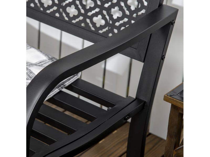 Banc de jardin 2 places 127 x 63 x 83 cm – noir – acier thermolaqué, dossier à motif floral et accoudoirs - Conforama E