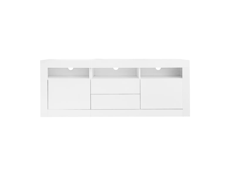  Meuble tv 160x35x60 cm brillant led, 3 niches, 2 portes, 2 tiroirs, contrôle par appli  - Conforama A