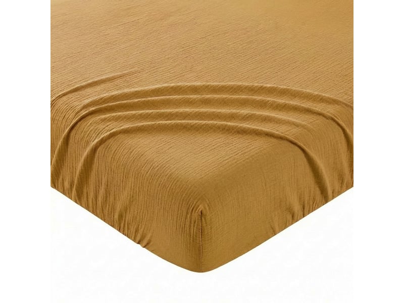  Drap housse 160x200+35 cm gaze de coton - coton 57 fils ocre PD25512 - Conforama A