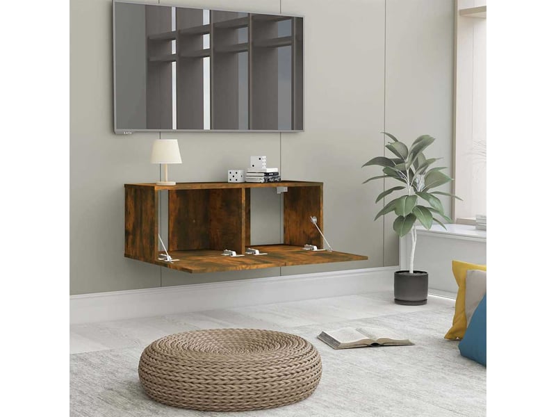  Meuble tv - banc tv - meuble de rangement chêne fumé 80x30x30 cm bois d'ingénierie  - Conforama C
