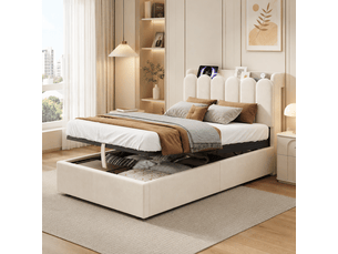 Lit coffre 90x200 cm <strong>MERAX</strong>  <strong></strong> coloris beige
