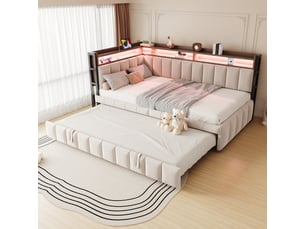 Lit banquette 90x200 cm <strong>SAPGAKS</strong> <strong></strong> coloris beige
