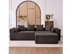 Canapé d'angle 3 places en tissu chenille noir, module l avec chaise longue, sans installation, pour salon