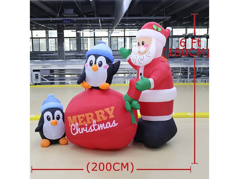  Père noël gonflable 2 m avec pingouins et led, décoration de noël extérieure pour jardin et pelouse  - Conforama E