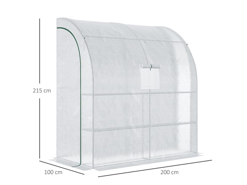  Serre adossée à 3 niveaux avec portes et fenêtres enroulables, pe et acier, 200 x 100 x 215 cm, verte et blanche  - Conforama E