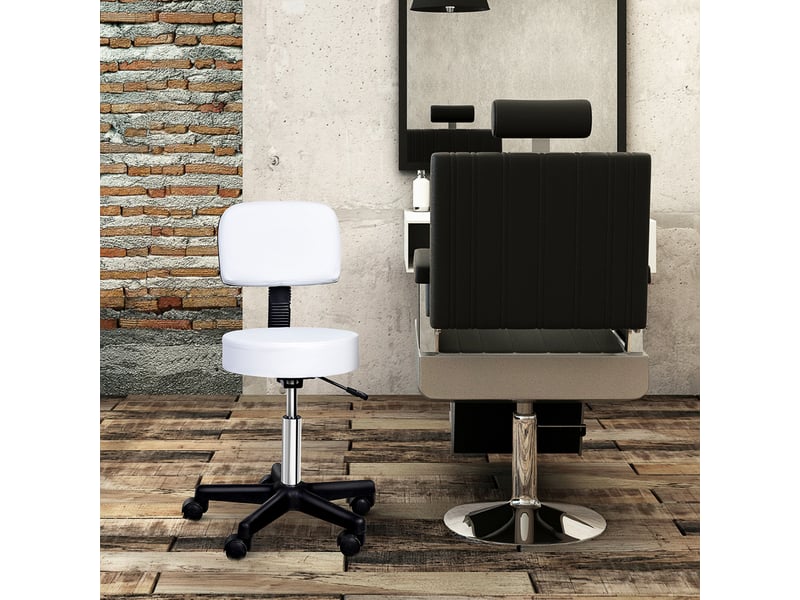  Tabouret à roulettes blanc avec dossier hauteur réglable 72-84 cm pivotant 360° pour bureau salon massage spa  - Conforama B