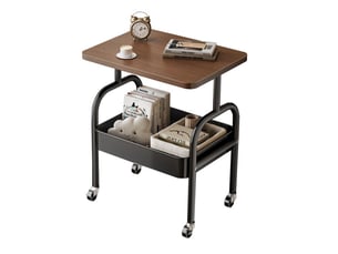 Chariot roulant multifonction 2 niveaux 43x30x45 cm cadre metal noir plateau bois