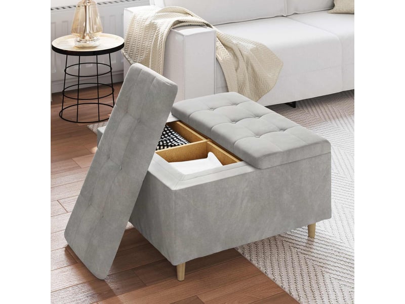  Ottoman, repose pied salon avec rangement gris clair 80x80x45 cm velours  - Conforama D