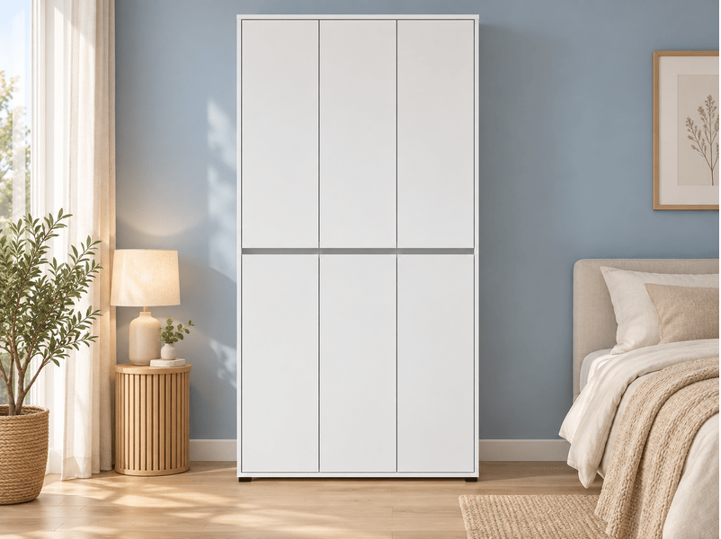  Armoire meuble à chaussures 6 portes coloris blanc - longueur 103 x profondeur 34 x hauteur 210 cm  - Conforama B