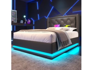 Lit simple coffre hydraulique 90 x 200 cm noir en pu avec led, usb et type-c