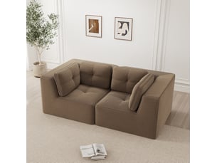Canapé modulaire 2 places 208x104x69 cm, sans structure, assise profonde, en velours côtelé, marron