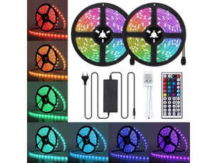 Ruban led 10m étanche bande rgb 5050 300 leds ip65 multicolore avec télécommande à infrarouge lumineuse pour décoration d'eclairag