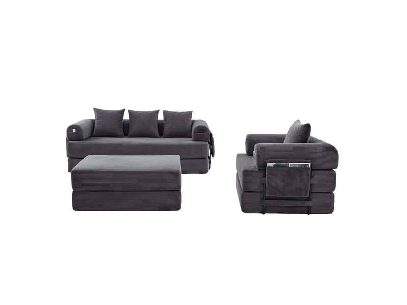  Canapé modulable, canapé 4 places — mousse haute densité, en velours tricoté, avec pouf, poches latérales  - Conforama B
