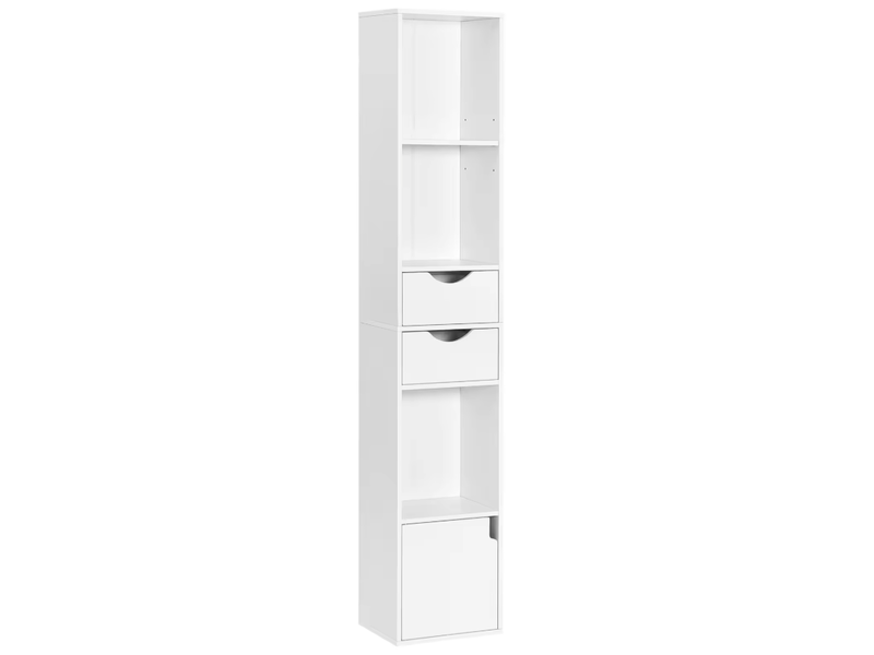  Bibliothèque 30x157,5x24 cm avec 3 compartiments, 2 tiroirs et 1 porte bois blanc  - Conforama A