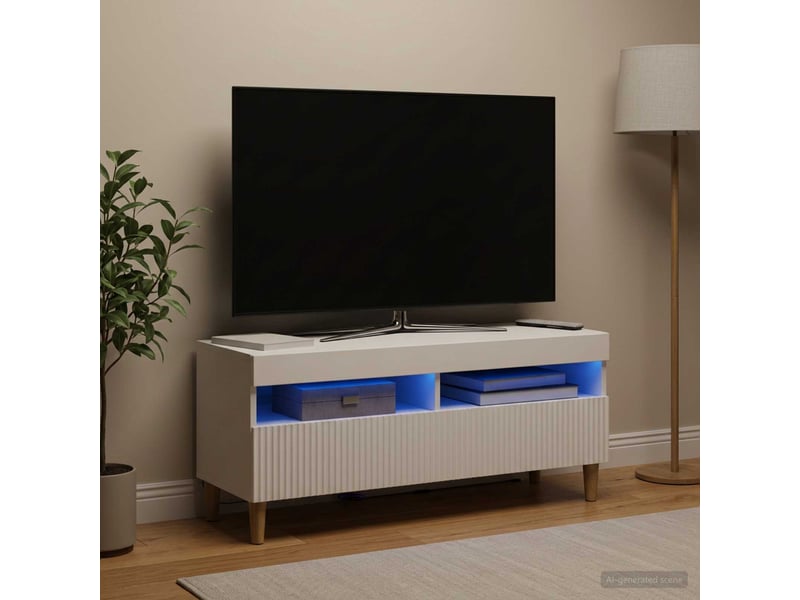  Meuble tv - banc tv - meuble de rangement led blanc bois d'ingénierie  - Conforama D