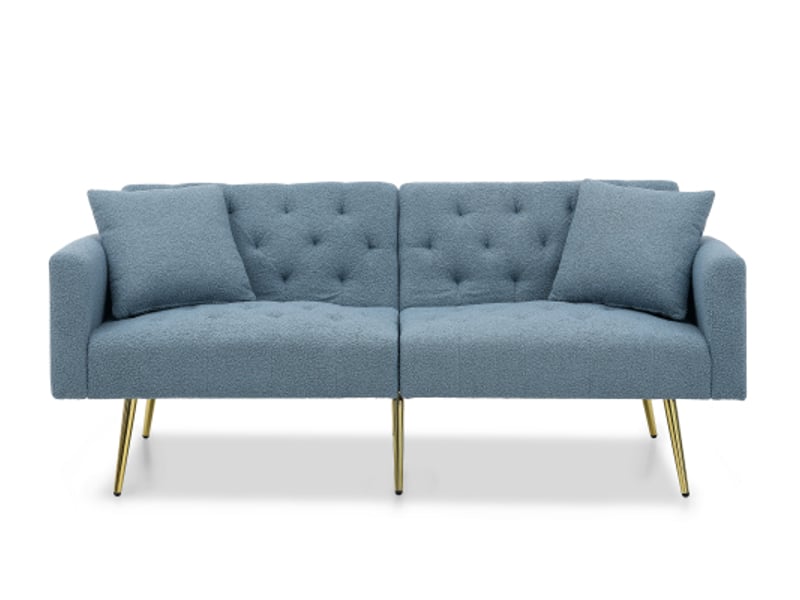 Canapé deux places en peluche - dossier réglable à 3 niveaux - 2 coussins inclus - pieds en métal - bleu bleu - Conforama A