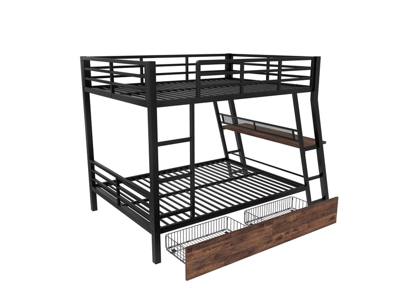  Lit mezzanine noir 140 × 200 cm, bureau, led, tiroirs, escalier et garde-corps  - Conforama D