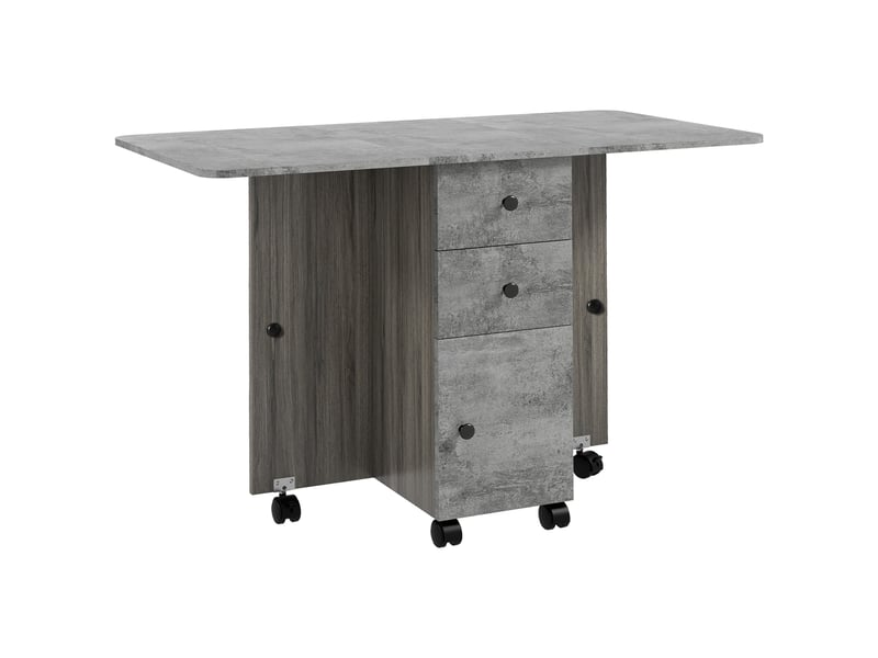  Table de cuisine pliable table à manger pliante 2 plateaux rabattables avec 2 tiroirs 1 placard et 1 étagère de rangement 120 x 60 x 76,5 cm - gris  - Conforama B