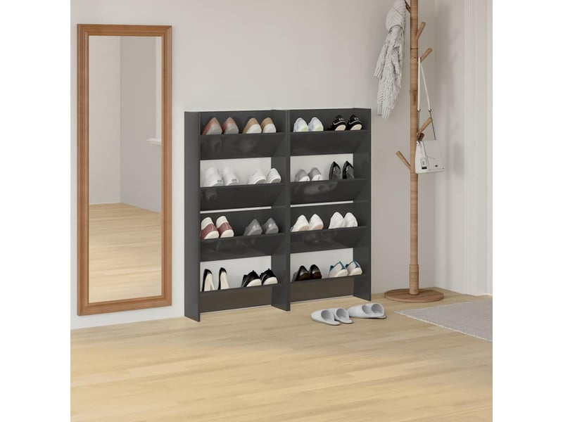  Armoires à chaussures murales 4 pcs gris brillant 60x18x60 cm  - Conforama C