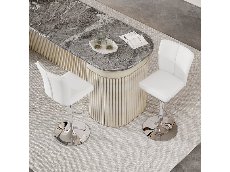  Lot de 2 - tabouret de bar réglable - 44 x 41 x 95,5-117,5 cm-blanc et argent - en pu avec fonction pivotante à 360° et socle chromé  - Conforama E