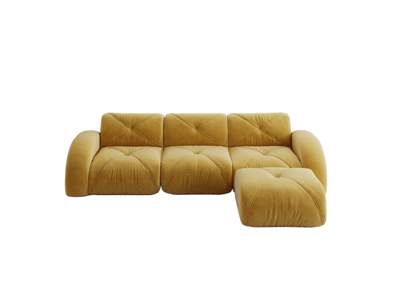  Canapé modulaire en l 281x171x76 cm 3 places, sans montage, assise basse, mousse 32d, avec pouf, revêtement en chenille, jaune  - Conforama A