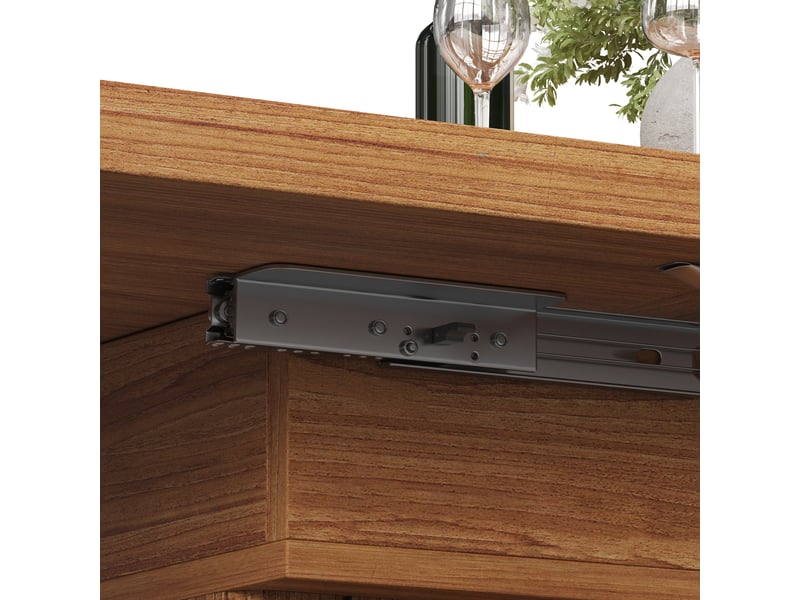 Table à manger extensible 120-160x80x76cm avec rangement caché, plateau rabattable et façades rainurées, effet bois brun foncé evarich - Conforama D