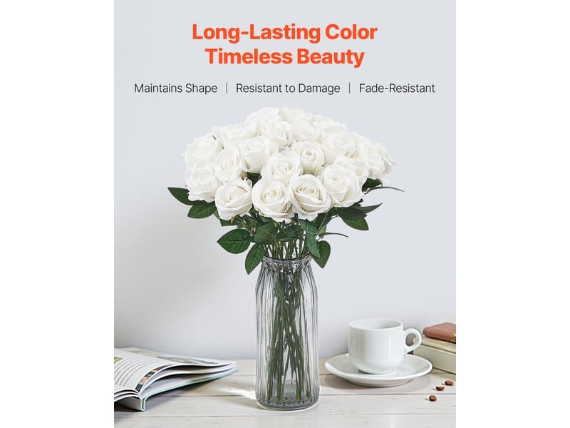  Mophorn lot de 120 roses artificielles, fleurs décoratives de 50,8 cm avec têtes de 7 cm, idéales pour la décoration intérieure, les fêtes, les mariages et les centres de table, blanc  - Conforama D