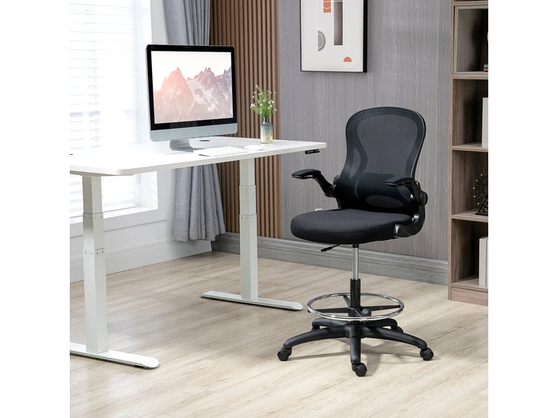  Chaise de bureau avec soutien lombaire, hauteur réglable et accoudoirs rabattables, 59 x 65 x 102-122 cm, noire  - Conforama C