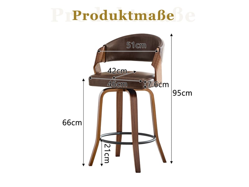  Tabouret de bar 2 pièces avec dossier et repose-pieds, style rétro pour cuisine, en bois et pu, marron  - Conforama D