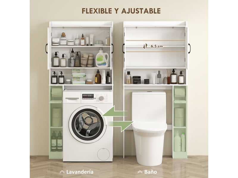  Meuble au-dessus des wc avec deux portes, étagère réglable, 80 x 19,5 x 170 cm, blanc  - Conforama W