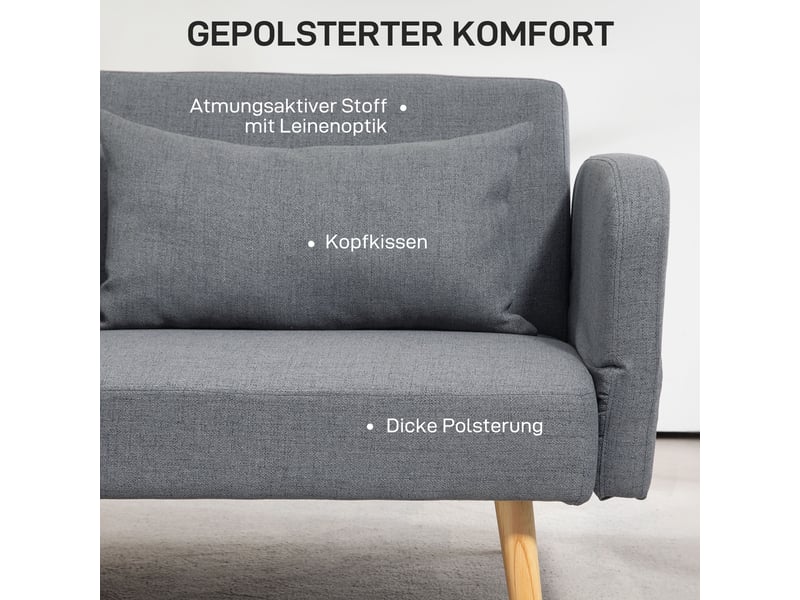  Canapé convertible 3 places dossier inclinable tissu gris 170 x 83 x 80 cm  - Conforama E