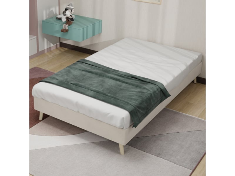  Lit enfant 90x200 cm, sans tête de lit, en tissu et métal, beige, sans matelas  - Conforama B