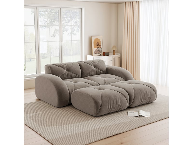  Canapé modulaire 2 places avec 2 poufs en chenille taupe  - Conforama D