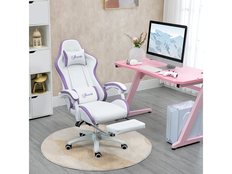  Chaise de jeu avec hauteur réglable et dossier inclinable, 65 x 65 x 121-129 cm, blanche et violette  - Conforama D
