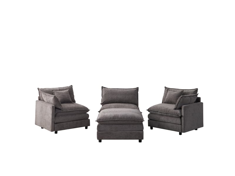  Canapé d’angle 3 places, canapé modulable avec pouf en chenille gris, 267x154x85 cm  - Conforama R