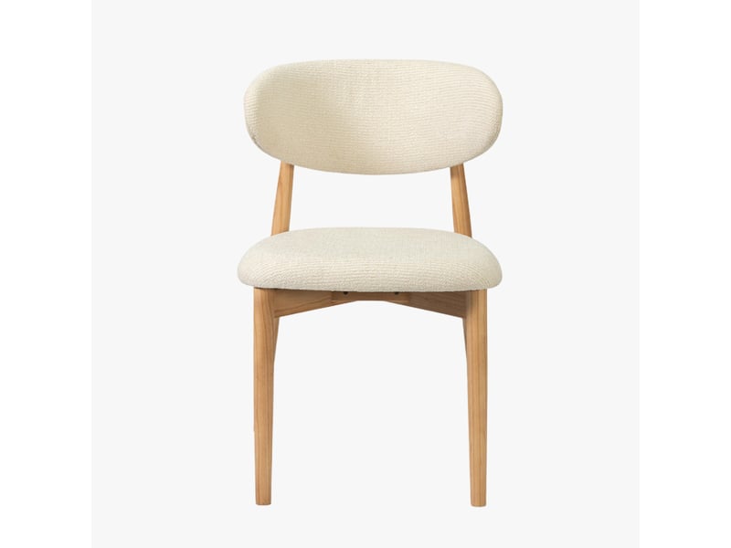  Lot de 2 chaises en tissu bouclette beige pieds en chêne massif clair  - Conforama C