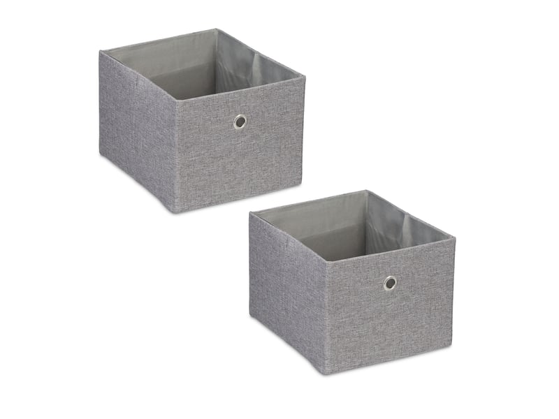  Lot de 2 boîtes de rangement décoratives en tissu pliables 16 x 20,5 x 25 cm en lin gris 13_0013758  - Conforama A