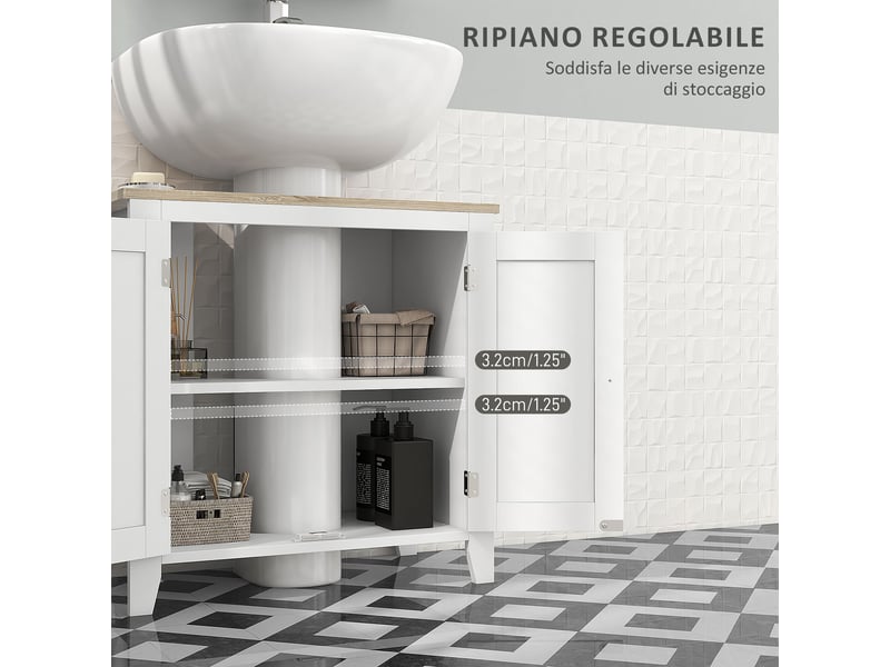  Meuble sous lavabo 60 x 30 x 60 cm, découpe en u, mdf blanc et effet bois  - Conforama W