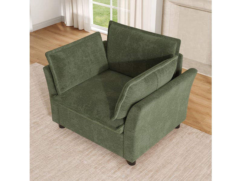  Fauteuil de relaxation en chenille avec accoudoirs et coussins, pour salon, bureau et petits espaces, vert  - Conforama B