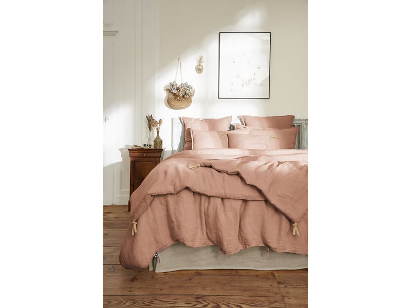  Housse de couette 240 x 220 cm lin lavé français luxe soline vieux rose 12463 - Conforama E