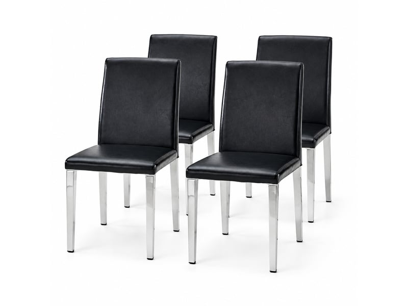  Lot de 4 chaises de salle à manger 41x47x90 cm, hydrofuge, style contemporain, dossier ergonomique, pu, noir+argenté  - Conforama A