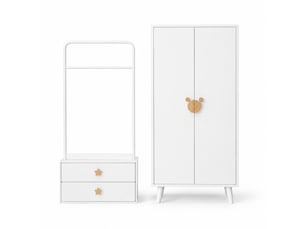 Armoire enfant modenvie 140 x 55 x 170 cm blanche avec penderie, 2 tiroirs et portes doubles