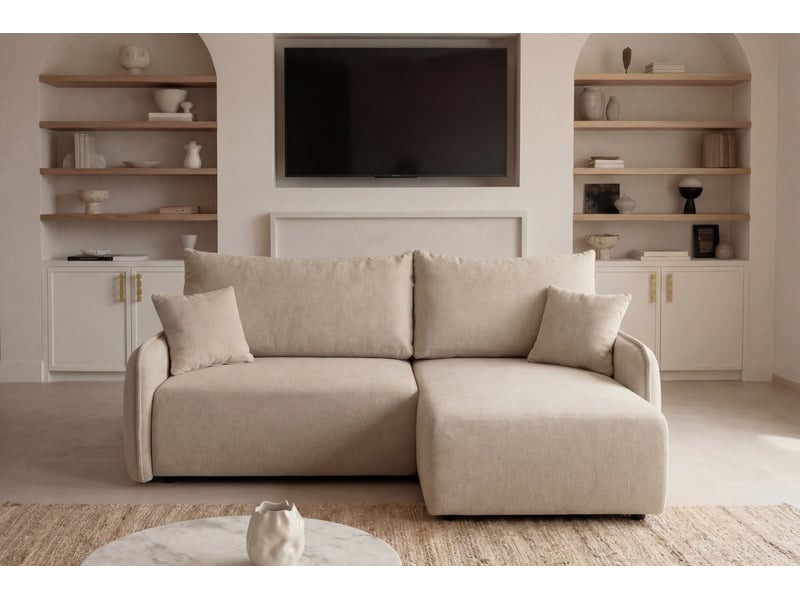  Sacha - canapé d'angle convertible tissu chiné 3 places beige  - Conforama B