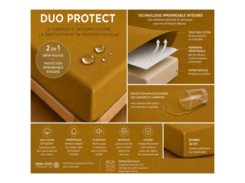  Drap housse duoprotect 180 x 200 + 30 cm avec technologie imperméable intégrée  - Conforama D