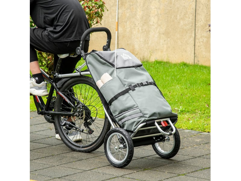  Remorque de vélo et chariot de courses 2 en 1 53x43x110 cm gris aluminium, pliable, charge 24,3 kg  - Conforama B
