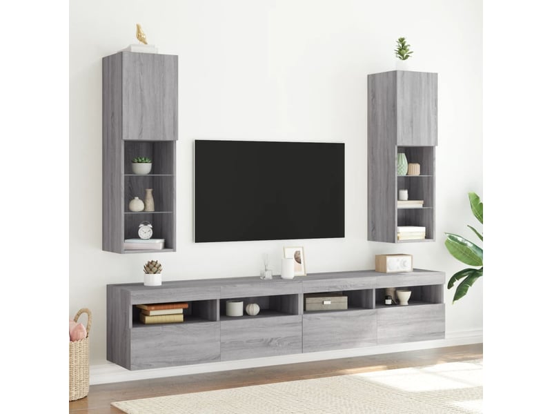  Lot de 2 meuble tv avec lumières led sonoma gris 30,5x30x102 cm  - Conforama B