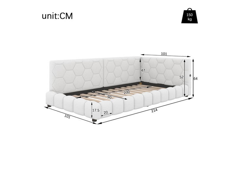  Lit en velours blanc 101x214 cm  - Conforama C