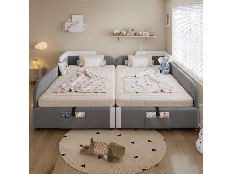  2 lits coffres rembourrés 90x200cm coloris gris velours lit enfant gris - Conforama B