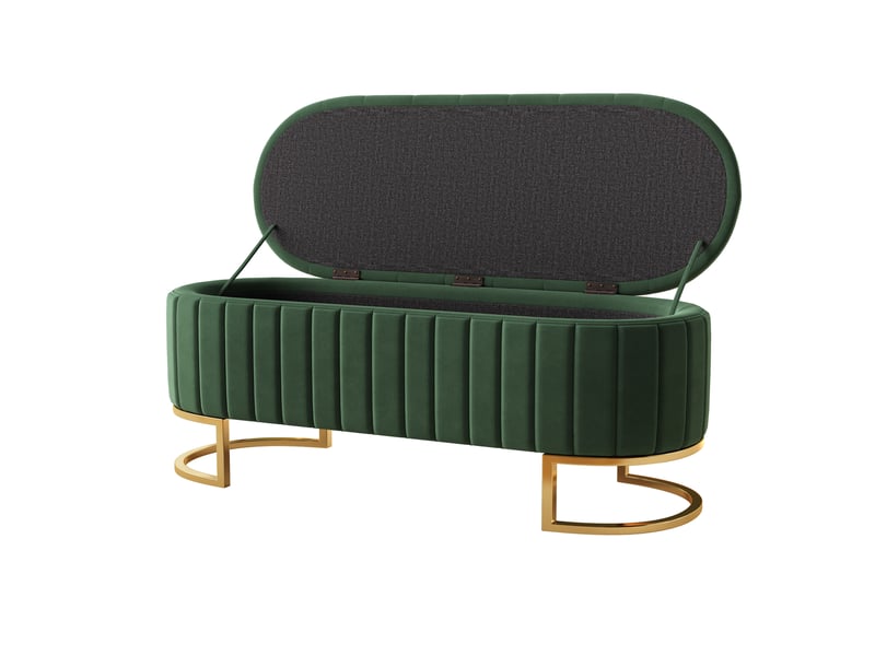 Banc coffre repose-pieds 120x40 cm rembourré rangement banquette velours vert  - Conforama D